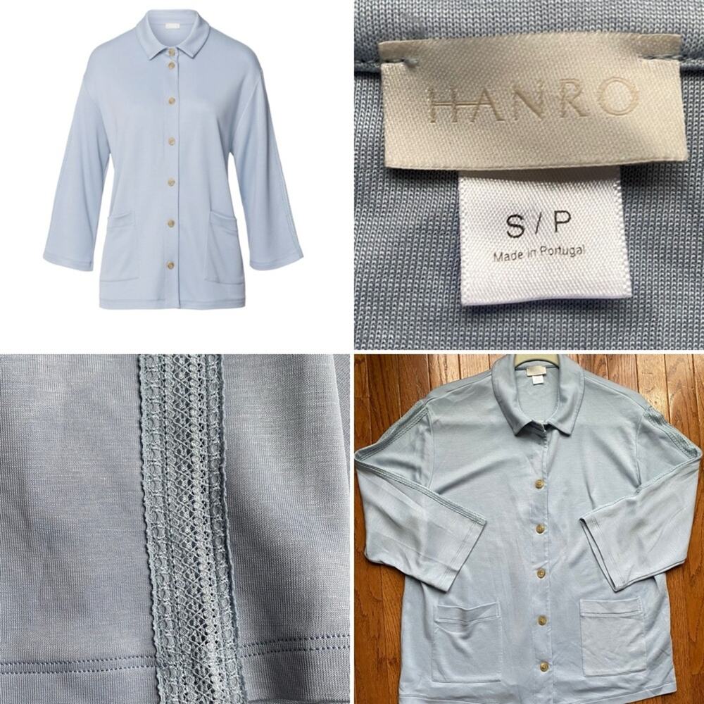 HANRO $280 Pure Comfort TENCEL™ Button Front Jacket Sea Breeze Womens S NWOT
